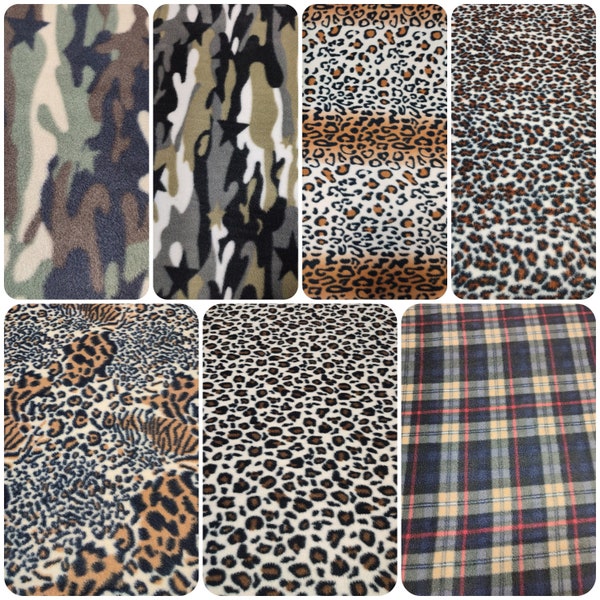 Printed Stretch Fleece Fabric - Camouflage, Leopard, Cheetah - Warm and Cozy