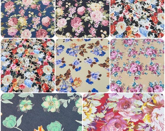 Flowery Printed Stretch Cotton Denim (Jeans) Fabric