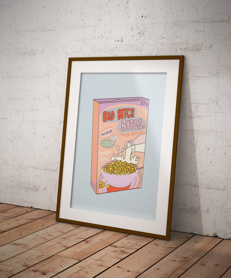 Bad Bitch Bites Print Digital Illustration Cereal Box Wall | Etsy UK