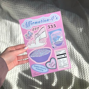 A5 stickervel - Affirmation-O's Cereal Box illustratiepakket - engelnummer, uitlijning, manifeststickers