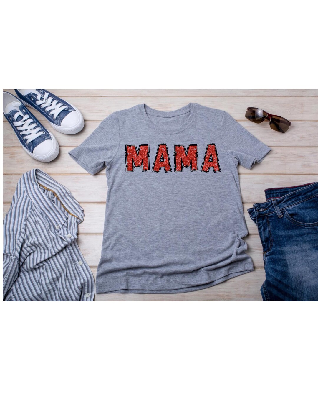 MAMA Red Glitter & Black Outline Design - Etsy