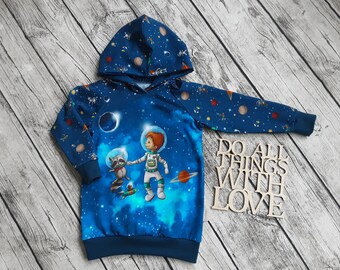 LETZTER Größe 98 Kapuzenpullpver Astronaut im Weltraum - Entdecker fremder Planeten - Pullover für Mädchen und Jungs dunkelblau