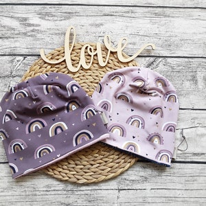 Beanie Rainbow with or without loop - hat for girls with fleece or jersey lining pink/purple