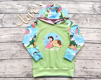 Hoodie Heidi in the mountains - sweater for girls pink/sky blue/light green