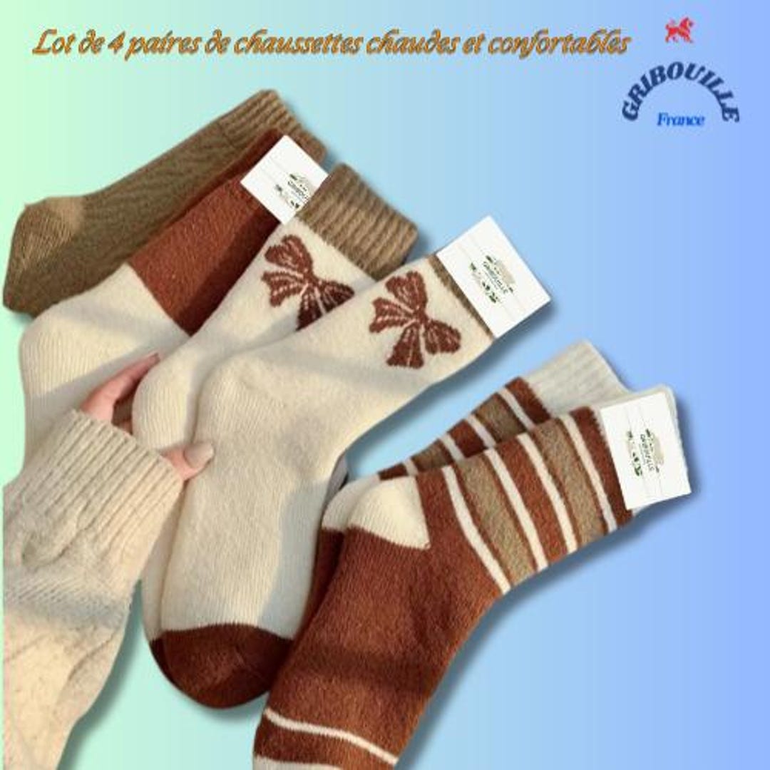 Lot 5 Paires Chaussettes Molletonnées 5 Paires Chaussettes Douillettes Femme - Hiver Chaudes Et Moelleuses Chaussettes Molletonnées Confort