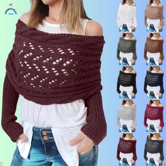 All Uncinetto Sciarpa Con Maniche In Lana Sciarpa Scialle Con - Main Image