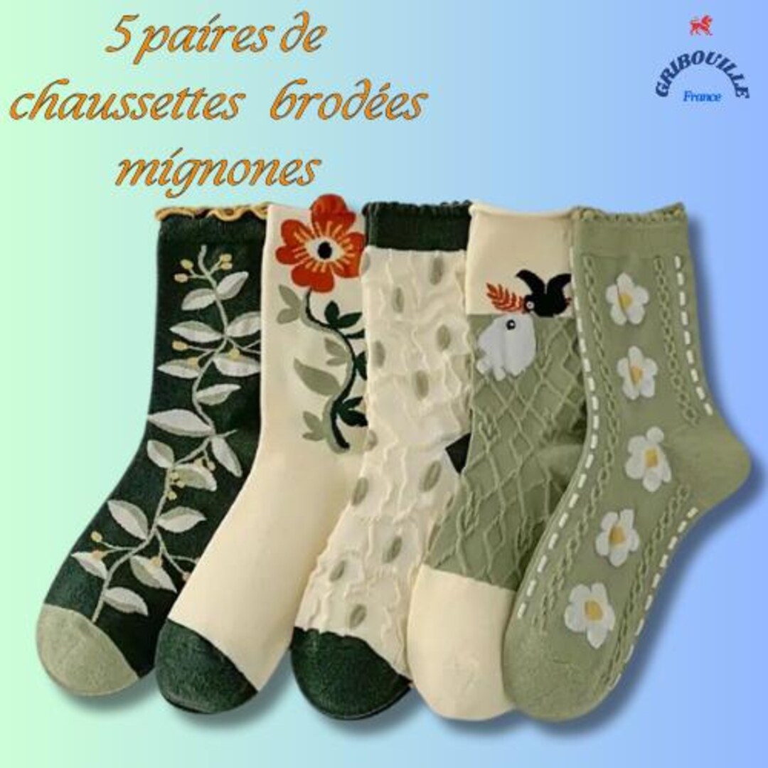 Paire De Chaussettes Noires En Coton Brodées De Fleurs Sur Les Côtés - Taille Unique Femme - Neuves Sans étiquettes