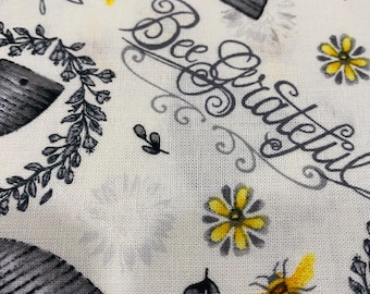Bee Grateful cream background 100% cotton fabric BTY