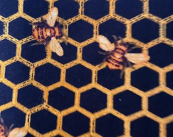 Honeycomb Bees Cotton Fabric – Black Gold Quilting Material BTY