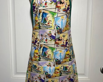 Adult Pinocchio Apron Narrow Front with all of Pinocchio's Friends Custom Made 100% Cotton