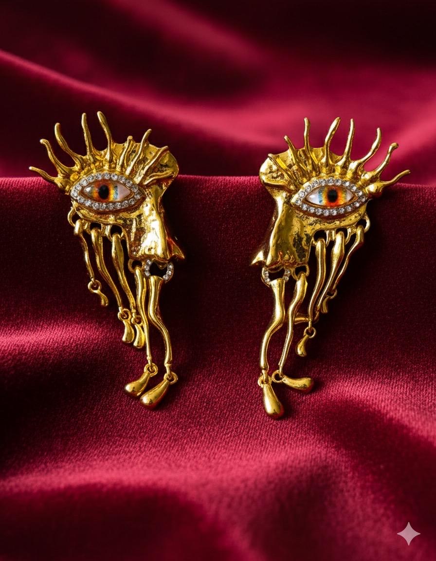 Schiaparelli Gold Earring - Etsy