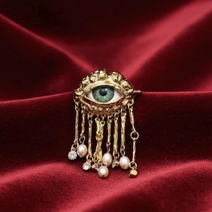 Protective Evil Eye Brooch | Pearl | Dangle | Statement