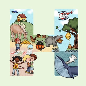 Decoración de la guardería de la letra H, grabados infantiles, arte de la pared de la guardería, regalo personalizado para bebés, arte de la pared para niños, obras de arte con letras