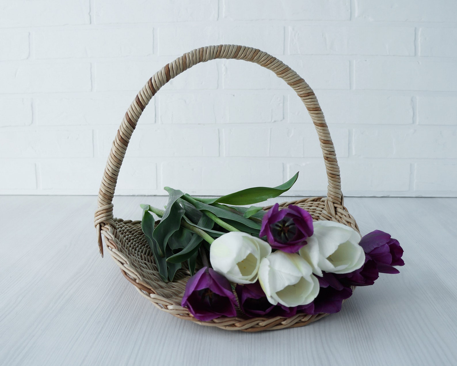 Wicker basket for flower with handle Gathering rustic basket Etsy