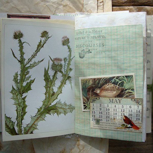 Botanical Themed Junk Journal, Hard Cover Junk Book, Handmade Journal