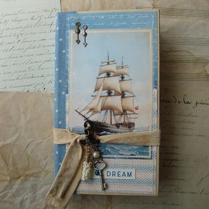 Carnet de voyage sur le thème des voyages en mer, carnet/journal romantique fait main