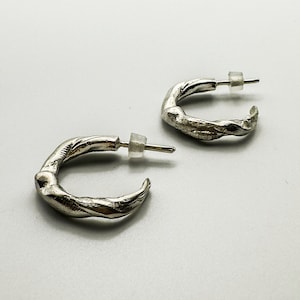 Dainty Hoop Earrings, Solid Sterling Silver Hoop Earrings, Modernist Earrings, Tribal Jewelry, Everyday Earrings, Contemporary Jewelry