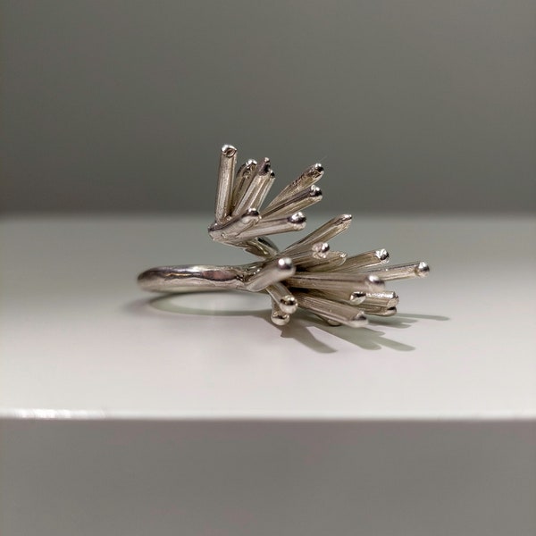 Bague d’oursin, cadeau d’été pour elle, bagues pour femmes, bijoux sur le thème de l’été, bagues Chunky en argent sterling, bague de déclaration, art contemporain