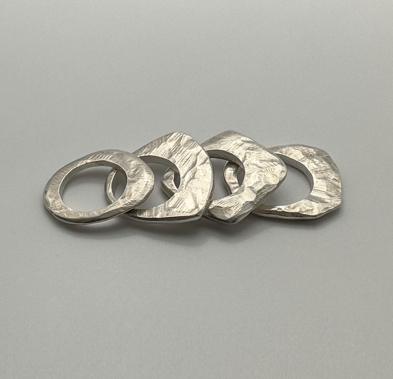 set of four solid silver chunky stack rings