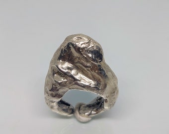 Large Sterling Silver Statement Ring, Chunky Brutalist Jewelry