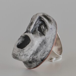 Sculpture Face Ring, Art jewelry for Women, Sculptural Jewelry, Handmade, Adjustable Sterling silver Band Ring, Statement ring