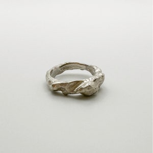 Avant-garde, retro ring, handgesneden vintage stijl, onregelmatige zilveren ring, uniek ontwerp, open ring, sterlingzilveren ring, uniseks sieraden