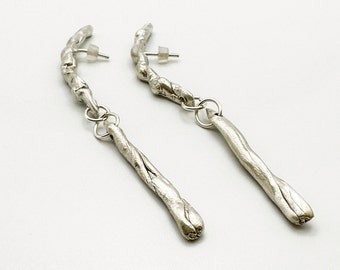 Handmade Long Sterling Silver Bar Earrings: Minimalist Dangle Jewelry