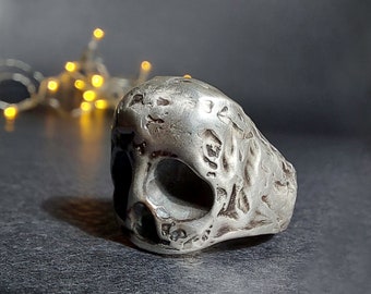 Anel de caveira de prata esterlina feito à mão, joia de motociclista gótico