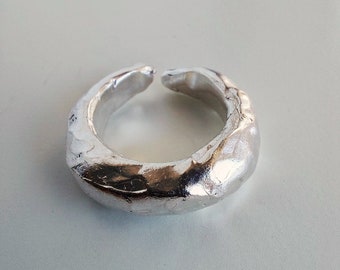 Massiver Pinky-Ring aus Sterlingsilber, Kuppelring, Herrenring, minimalistischer Ring, klobiger Silberring, silberne Bandringe für Frauen, stapelbarer Ring