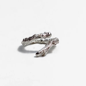 Dainty Twig Ring, Textured 925 Sterling Silver Ring, Open End Adjustable Ring, Silver Botanical Ring,  Nature Ring, Handmade jewelry,