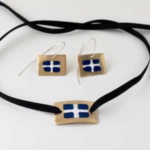 Greek Flag Drop Earrings, National Flag Earrings, Souvenir Jewelry, Country Flag Jewelry, Greek Independence Day Jewelry