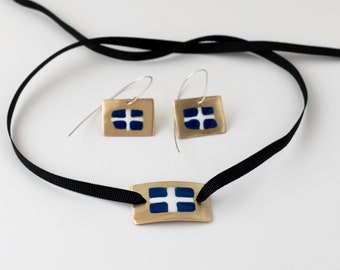 Greek Flag Drop Earrings, National Flag Earrings, Souvenir Jewelry, Country Flag Jewelry, Greek Independence Day Jewelry