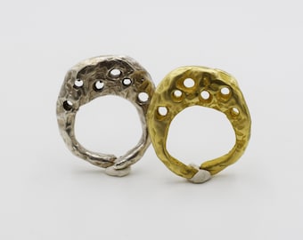 Juego de anillos apilables de plata de ley y latón, anillos abiertos hechos a mano