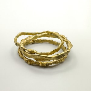 Set of Three Solid Gold Bronze Bangles: Handmade Tribal Style