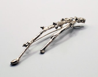 Handmade Sterling Silver Olive Branch Brooch: Botanical Twig Pin