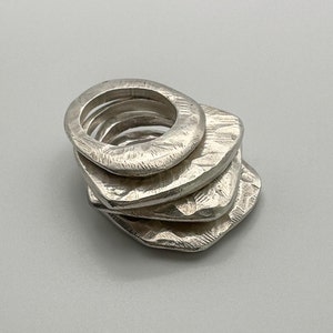 set of four solid silver chunky stack rings