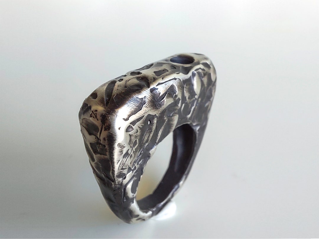 Hammered Sterling Silver Dome Ring, Chunky Geometric Statement Ring - Etsy