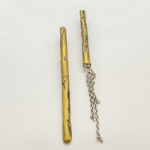 Handmade Brass Stick Earrings: Sterling Silver Chain Drop Earrings