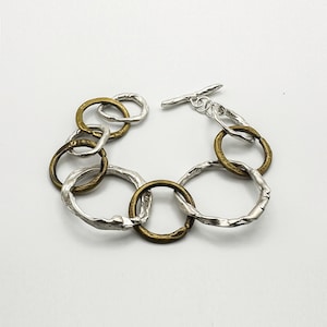 Brass and  Solid 925 Silver Chain Bracelet, Large Chain Bracelet, Chunky Silver Bracelet, Thick Chain Silver Women&#39;s Bracelet, Wide Chain