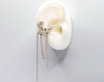 Botanical Sterling Silver Ear Cuff with Chain - No Piercing