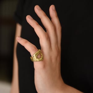Pinky Finger Ring, Wide Band Ring, Curved Bronze Ring, Irregular Bold Ring, Bronze Jewelry, Solid, Rings for Women and Men, Cool Rings