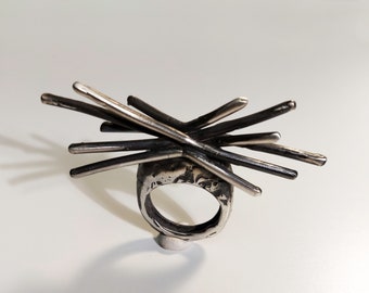 Urchin Ring, Large Silver Ring, Large Ring, Chunky Silver Ring, Brutalist Ring, 925 Sterling Silver, Ring for Her, Oxidized Ring
