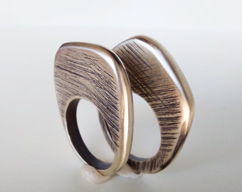 Conjunto de anillos apilables geométricos de plata de ley, joyería abstracta hecha a mano