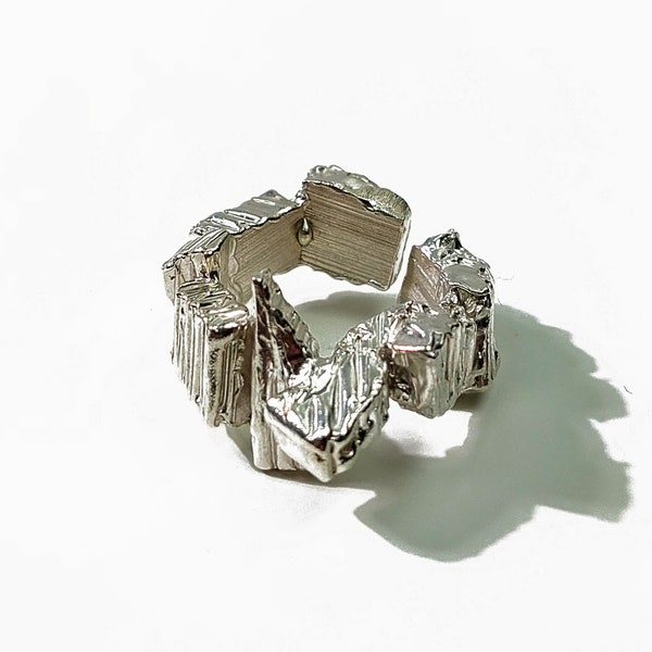 Streetwear abstracte Sterling zilveren ring, gedurfde brede band onregelmatige ring, ongelijk geometrisch ontwerp, coole ring, ring voor vrouwen mannen cadeau