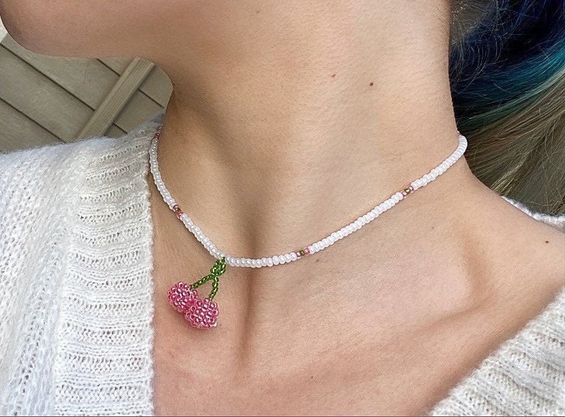 Cute Choker Beaded Necklace Fruit Accessories Cherry on Top Simple Necklace
