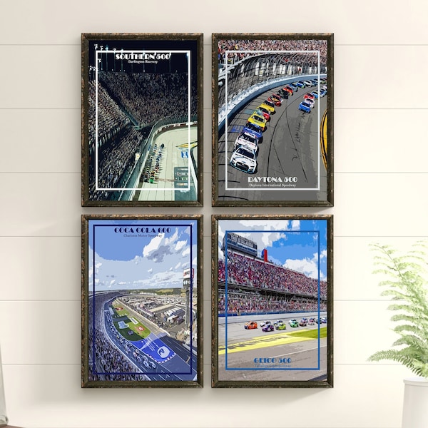 Nascar Print Set of 4 Poster Canvas, Nascar Grand Slam Set, nascar set print poster canvas, nascar gift idea, Nascar Gift, Sprint Cup Series