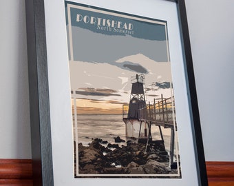 Portishead Print Bristol Canvas Poster Battery Point Lighthouse Wall Art Decor Picture Holiday Gift Home decor Retro Art Travel Vintage