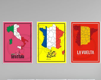 Grand Tour Print Set Print Tour de France Poster Set Canvas Set Tour de France Giro d'Italia Vuelta a Espana wall art cycling gift idea art