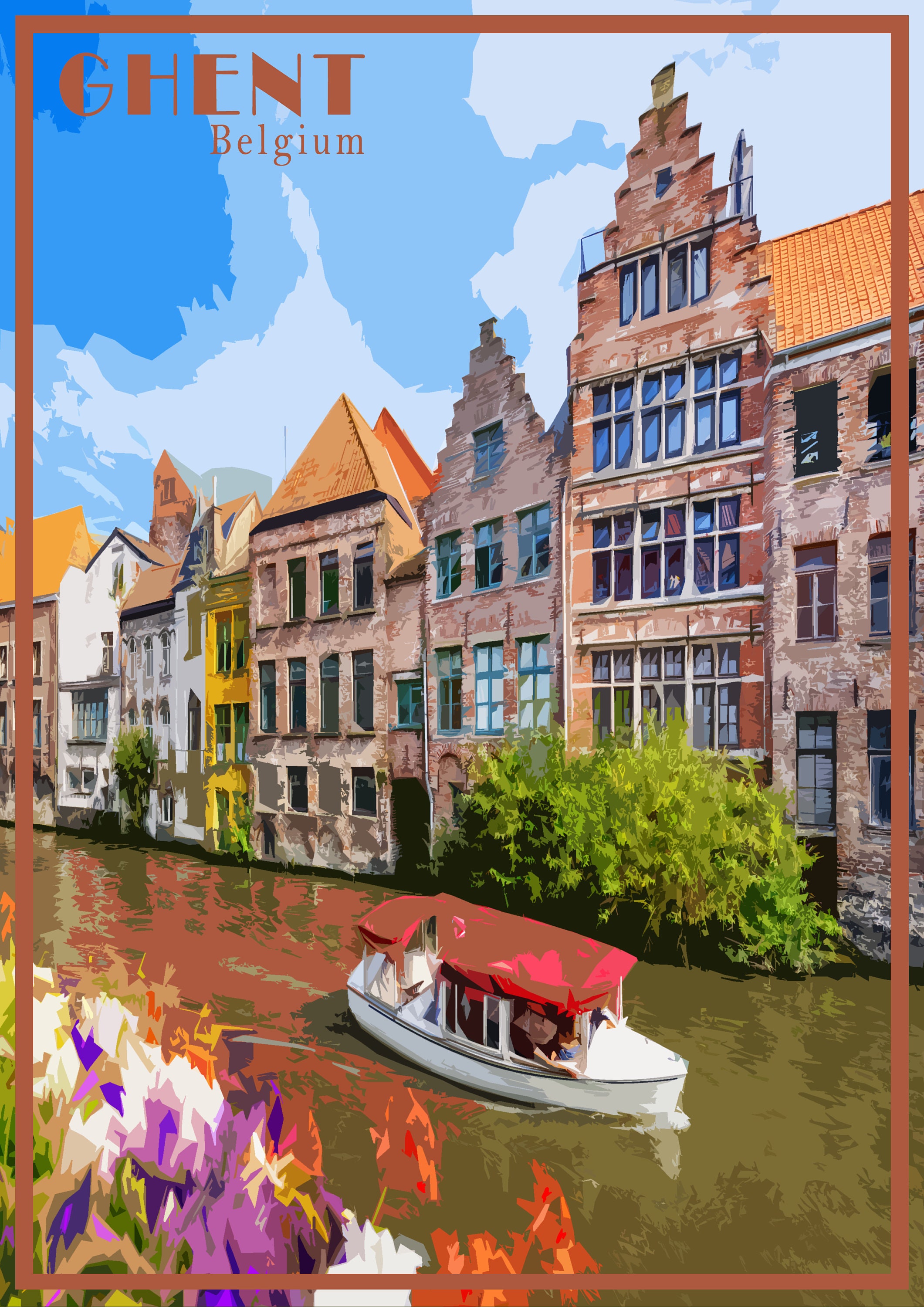 Ghent Belgium print Poster canvas Wall Art Vintage Poster | Etsy