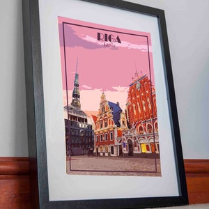 Póster impreso de Riga, Letonia, lienzo, arte de pared, regalo, estilo de viaje, decoración, imagen del mercado de Ryga, Letonia, pintura